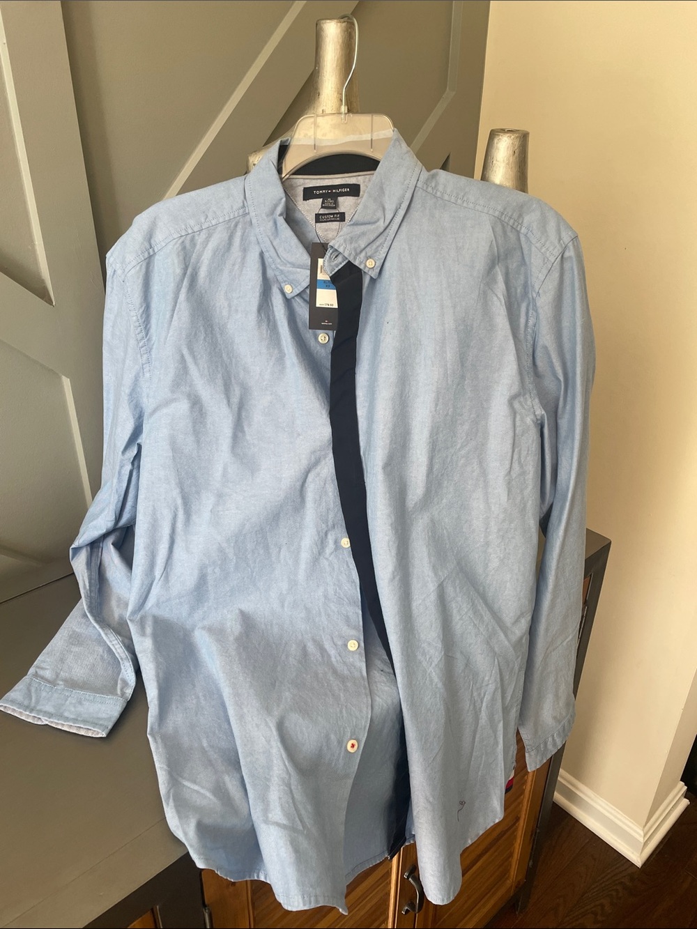 Tommy Hilfiger Light Blue Button-Down Shirt with Navy Placket Detail